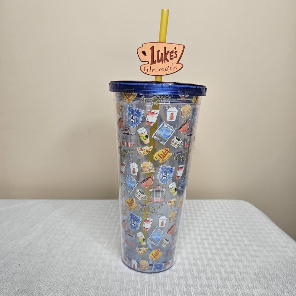 Gilmore Girls Acrylic Travel Tumbler with Straw, Lid, Luke's Straw Topper 24 oz.